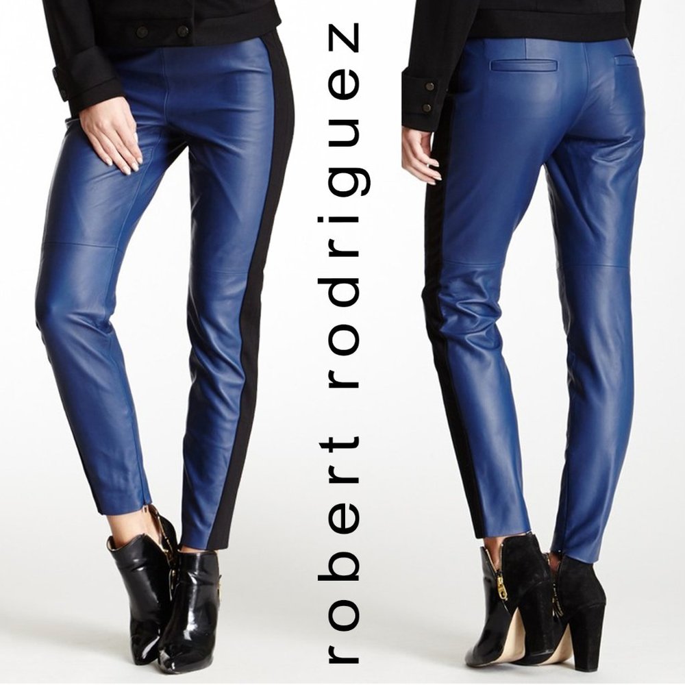 Robert Rodriguez Navy Genuine Leather Pants